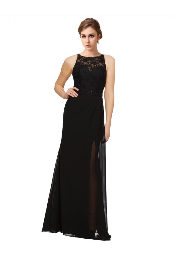 High Neck Soft Chiffon & Lace Sleeveless Black Bridesmaid Dress Edinburgh