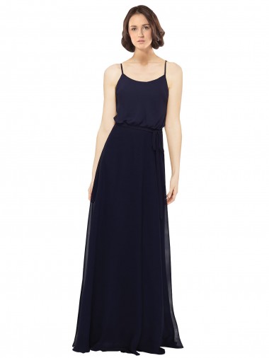 Scoop Neck Soft Chiffon Sleeveless Dark Navy Bridal Party Dress Edinburgh