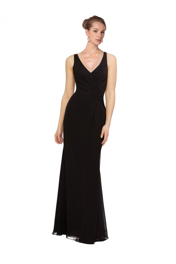 V-Neck Soft Chiffon Sleeveless Black Bridesmaid Gown Edinburgh