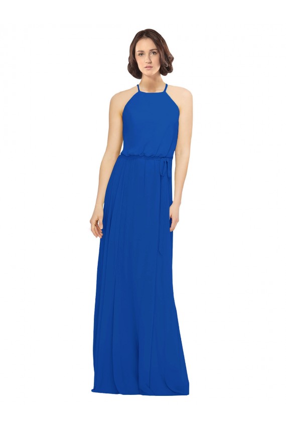 Jewel Neck Soft Chiffon Sleeveless Royal Blue Bridal Party Dress Edinburgh