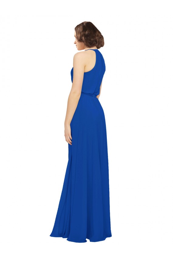 Jewel Neck Soft Chiffon Sleeveless Royal Blue Bridal Party Dress Edinburgh
