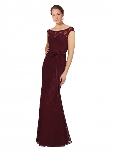Bateau Neck Soft Chiffon Cap Sleeves Burgundy Gold Bridesmaid Dress Edinburgh