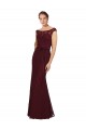 Bateau Neck Soft Chiffon Cap Sleeves Burgundy Gold Bridesmaid Dress Edinburgh