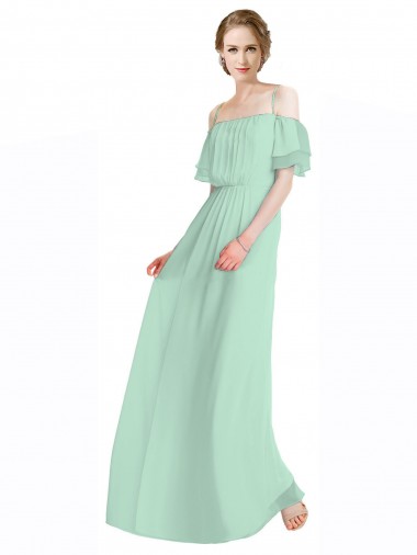 Off the Shoulder Soft Chiffon Sleeveless Mint Green Bridesmaid Dress Edinburgh