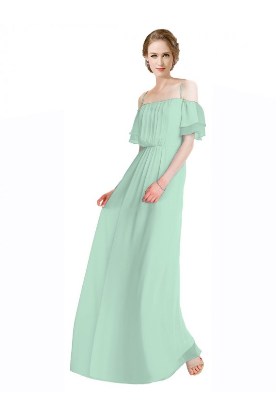 Off the Shoulder Soft Chiffon Sleeveless Mint Green Bridesmaid Dress Edinburgh