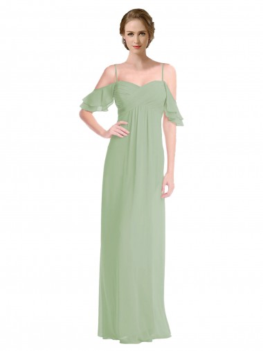 Off the Shoulder Soft Chiffon Sleeveless Low Back Smoke Green Formal Dress / Bridesmaid Dress Edinburgh