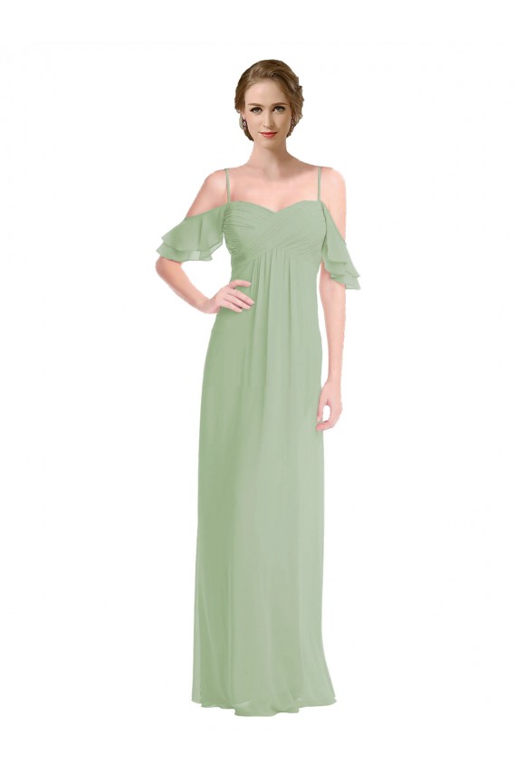 Off the Shoulder Soft Chiffon Sleeveless Low Back Smoke Green Formal Dress / Bridesmaid Dress Edinburgh