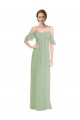Off the Shoulder Soft Chiffon Sleeveless Low Back Smoke Green Formal Dress / Bridesmaid Dress Edinburgh