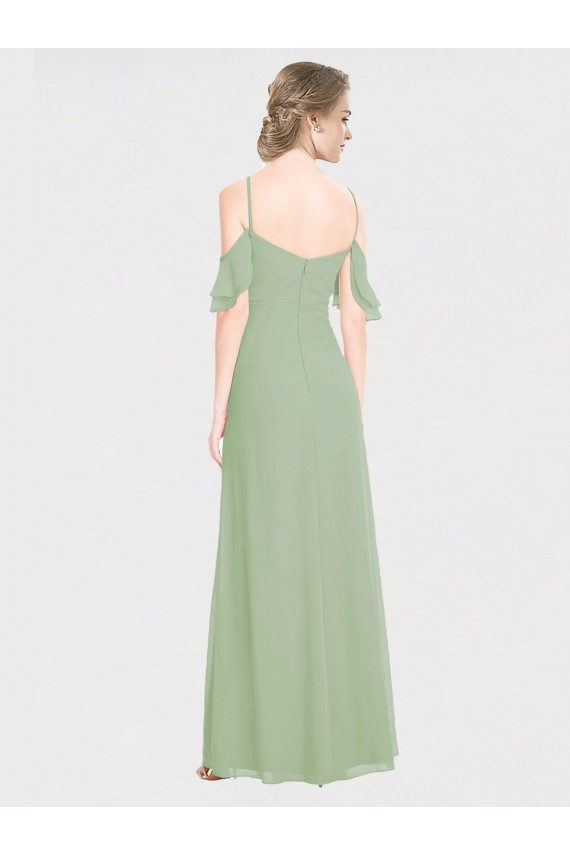 Off the Shoulder Soft Chiffon Sleeveless Low Back Smoke Green Formal Dress / Bridesmaid Dress Edinburgh