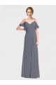 Off the Shoulder Soft Chiffon Flutter Sleeves V-Back Slate Grey Bridesmaid Dress Edinburgh