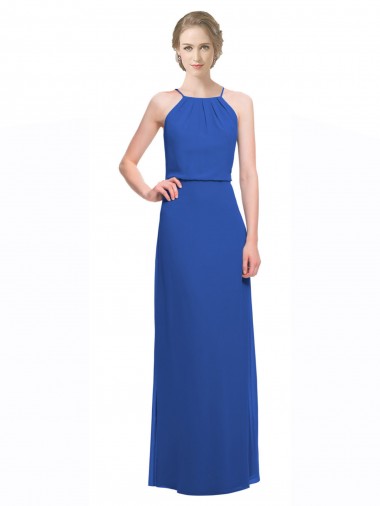 Spaghetti Straps Soft Chiffon Sleeveless Low Back Blue Bridesmaid Dress Edinburgh