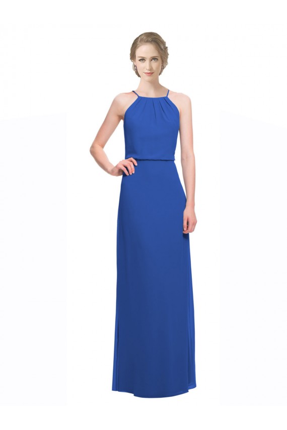 Spaghetti Straps Soft Chiffon Sleeveless Low Back Blue Bridesmaid Dress Edinburgh