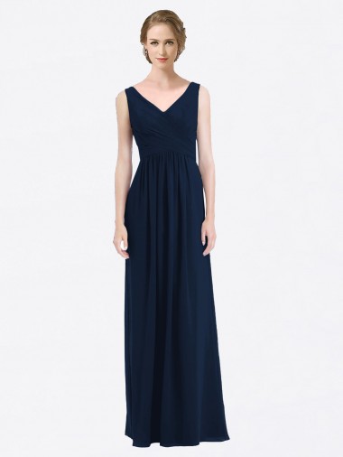 V-Neck Soft Chiffon Sleeveless Low Back Dark Navy Evening Gowns / Bridesmaid Dress Edinburgh