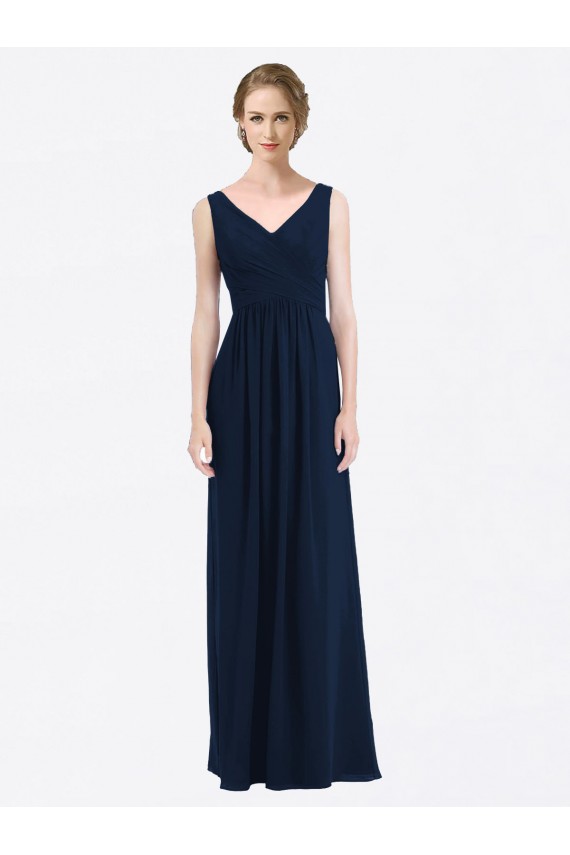V-Neck Soft Chiffon Sleeveless Low Back Dark Navy Evening Gowns / Bridesmaid Dress Edinburgh