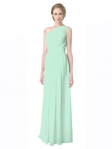 One Shoulder Soft Chiffon Sleeveless Mint Green Bridesmaid Dress Edinburgh