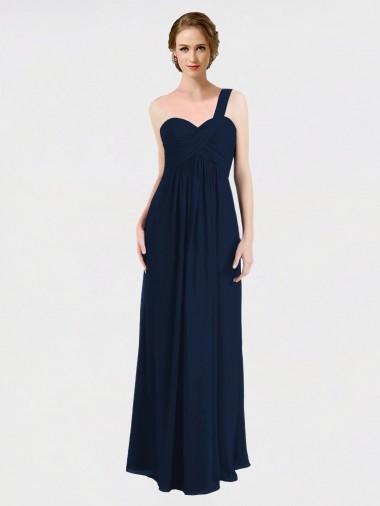 One Shoulder Soft Chiffon Sleeveless Low Back Dark Navy Bridesmaid Dress / Formal Dress Edinburgh