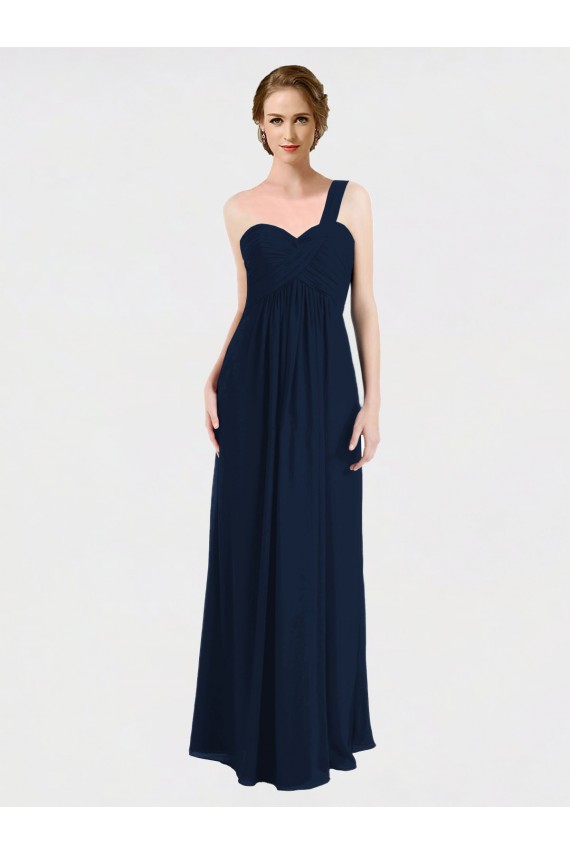 One Shoulder Soft Chiffon Sleeveless Low Back Dark Navy Bridesmaid Dress / Formal Dress Edinburgh