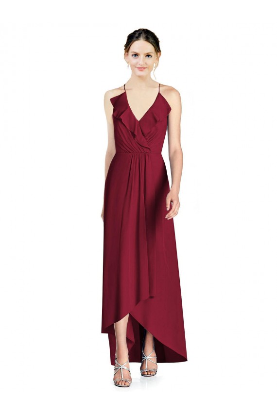 Spaghetti Straps Soft Chiffon Sleeveless Open Back Burgundy High Low Bridesmaid Dress Edinburgh