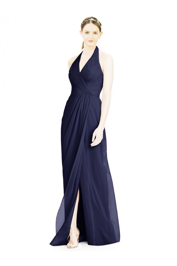 Halter Neck Soft Chiffon Sleeveless Open Back Dark Navy Formal Dress / Bridesmaid Dress Edinburgh