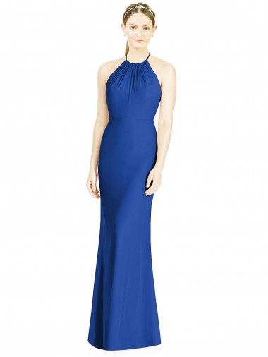 Halter Neck Soft Chiffon Sleeveless Criss Cross Back Royal Blue Bridesmaid Dress Edinburgh