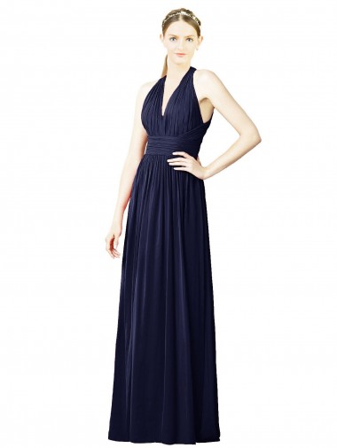 Halter Neck Chiffon Sleeveless Open Back Dark Navy Bridesmaid Dresses Edinburgh