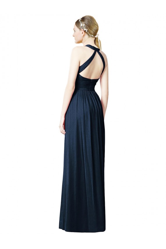 Halter Neck Chiffon Sleeveless Open Back Dark Navy Bridesmaid Dresses Edinburgh