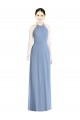 Halter Neck Chiffon Sleeveless Low Back Dusty Blue Bridesmaid Dress Edinburgh