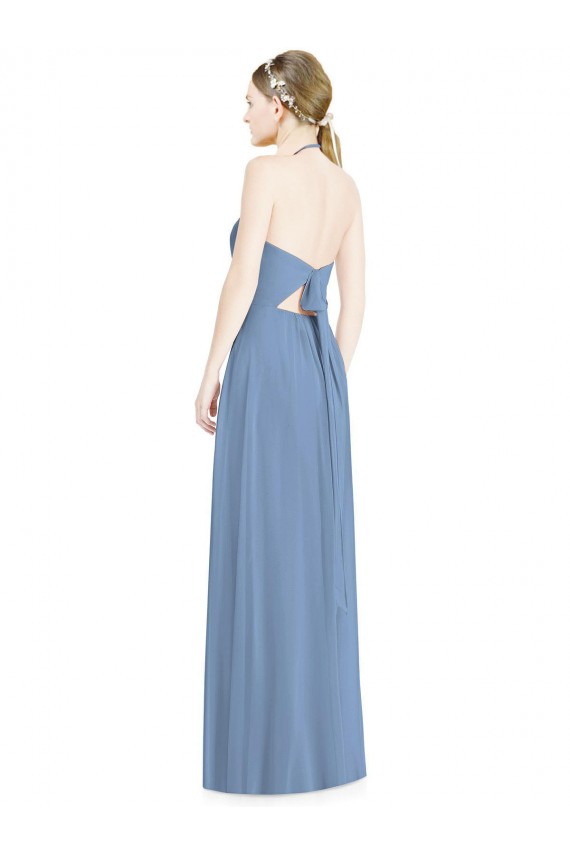 Halter Neck Chiffon Sleeveless Low Back Dusty Blue Bridesmaid Dress Edinburgh