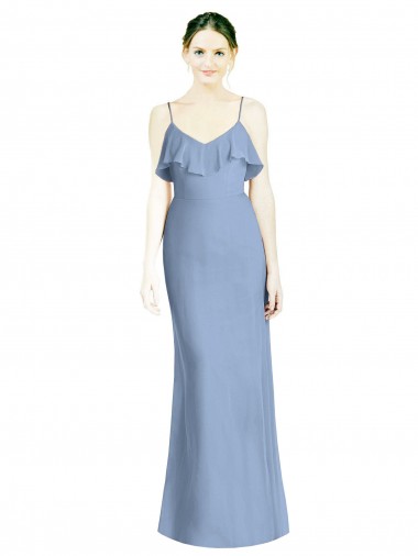 Spaghetti Straps Soft Chiffon Sleeveless Open Back Dusty Blue Bridesmaid Dresses Edinburgh