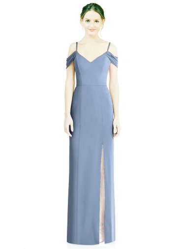 Off the Shoulder Soft Chiffon Cold Shoulder Open Back Dusty Blue Formal Evening Gown / Bridesmaid Dress Edinburgh