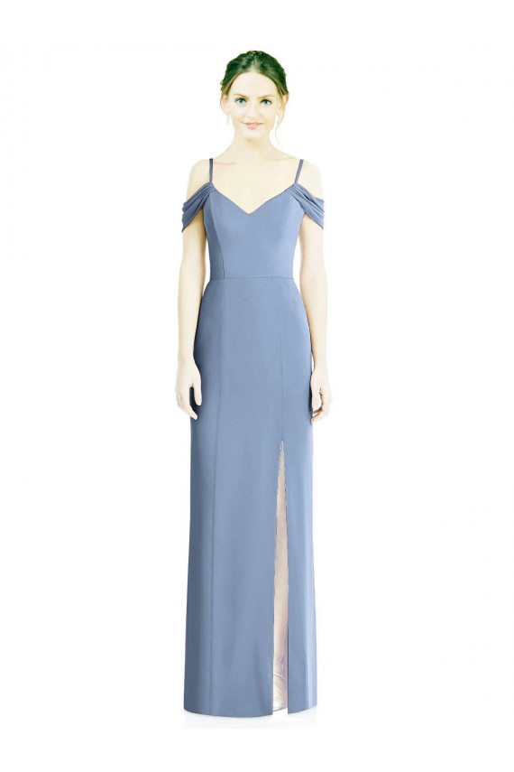 Off the Shoulder Soft Chiffon Cold Shoulder Open Back Dusty Blue Formal Evening Gown / Bridesmaid Dress Edinburgh