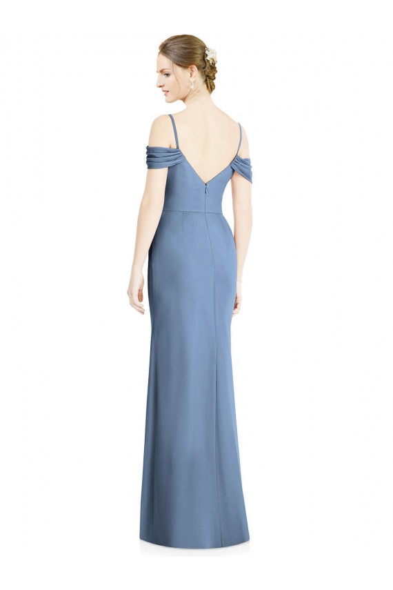 Off the Shoulder Soft Chiffon Cold Shoulder Open Back Dusty Blue Formal Evening Gown / Bridesmaid Dress Edinburgh