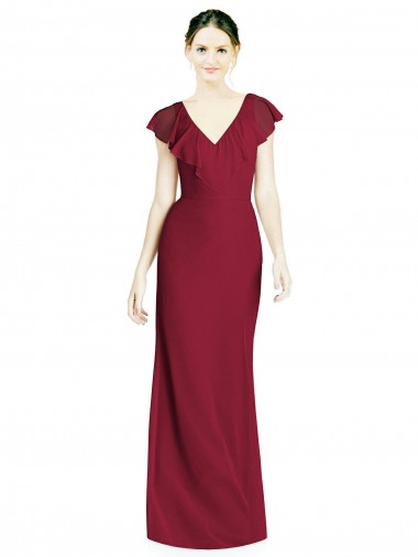 V-Neck Soft Chiffon Sleeveless V-Back Burgundy Bridesmaid Dress Edinburgh