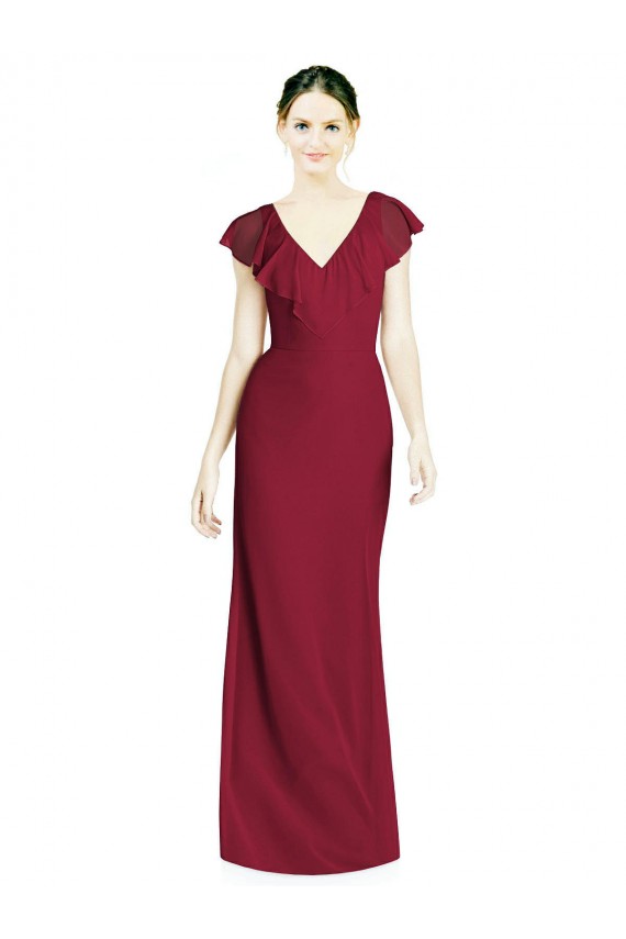 V-Neck Soft Chiffon Sleeveless V-Back Burgundy Bridesmaid Dress Edinburgh