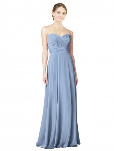 Sweetheart Chiffon Sleeveless Low Back Dusty Blue Wedding Party Dress Edinburgh