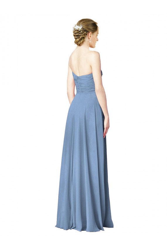 Sweetheart Chiffon Sleeveless Low Back Dusty Blue Wedding Party Dress Edinburgh