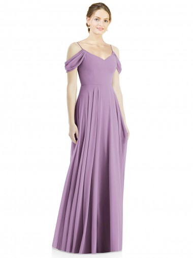 Off the Shoulder Soft Chiffon Sleeveless Open Back Dark Lavender Semi Formal Evening Dress / Bridesmaid Dress Edinburgh