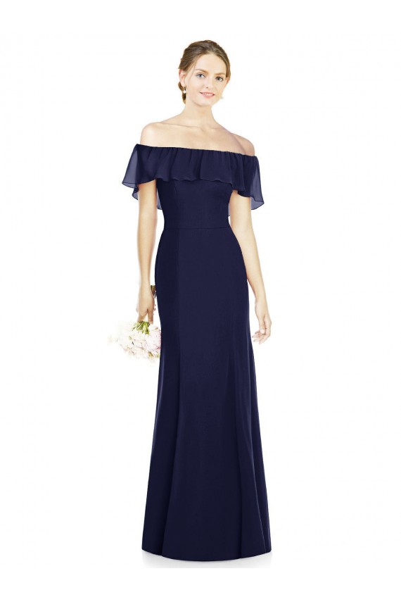Off the Shoulder Soft Chiffon Sleeveless Dark Navy Bridesmaid Dress Edinburgh