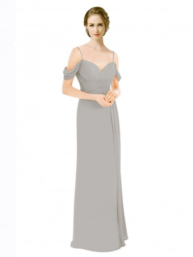 Off the Shoulder Soft Chiffon & Lace Cold Shoulder Open Back Silver Bridesmaid Dress Edinburgh