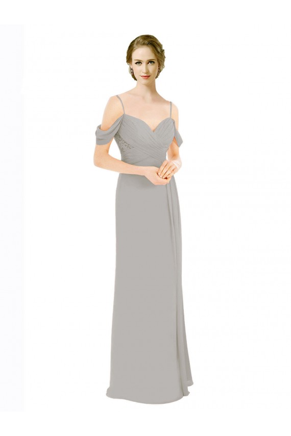 Off the Shoulder Soft Chiffon & Lace Cold Shoulder Open Back Silver Bridesmaid Dress Edinburgh