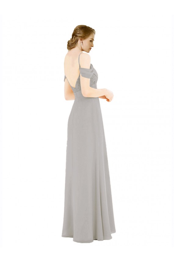 Off the Shoulder Soft Chiffon & Lace Cold Shoulder Open Back Silver Bridesmaid Dress Edinburgh