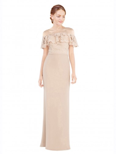 Off the Shoulder Soft Chiffon & Lace Sleeveless Champagne Prom Dress / Bridesmaid Dress Edinburgh