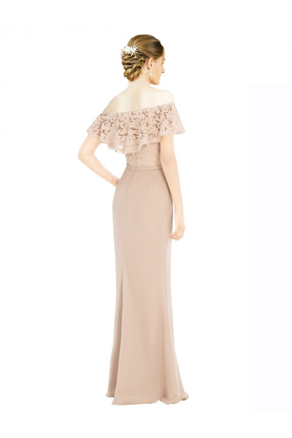 Off the Shoulder Soft Chiffon & Lace Sleeveless Champagne Prom Dress / Bridesmaid Dress Edinburgh