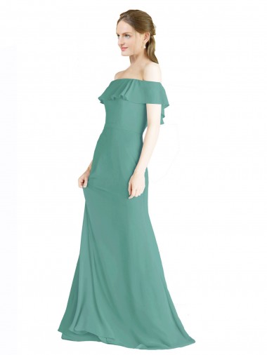 Off the Shoulder Soft Chiffon Sleeveless Icelandic Silver Bridal Party Dress Edinburgh