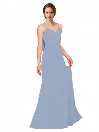 Spaghetti Straps Chiffon Sleeveless Dusty Blue Bridesmaid Dress / Evening Dress Edinburgh