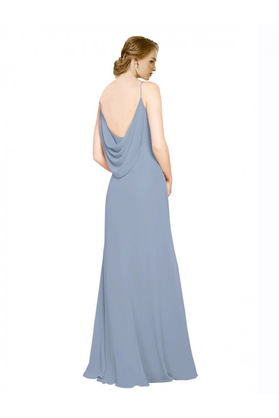 Spaghetti Straps Chiffon Sleeveless Dusty Blue Bridesmaid Dress / Evening Dress Edinburgh
