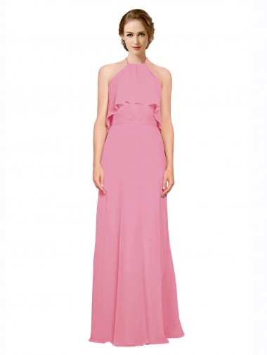 Halter Neck Soft Chiffon Sleeveless Low Back Skin Pink Bridesmaid Dress Edinburgh