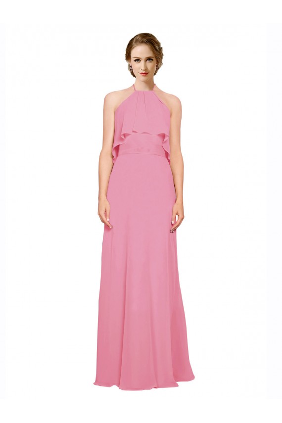 Halter Neck Soft Chiffon Sleeveless Low Back Skin Pink Bridesmaid Dress Edinburgh