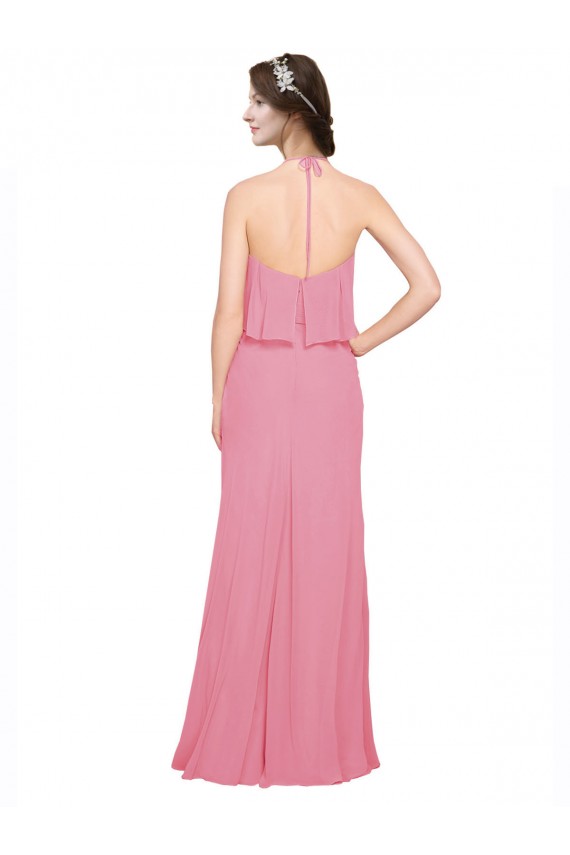 Halter Neck Soft Chiffon Sleeveless Low Back Skin Pink Bridesmaid Dress Edinburgh