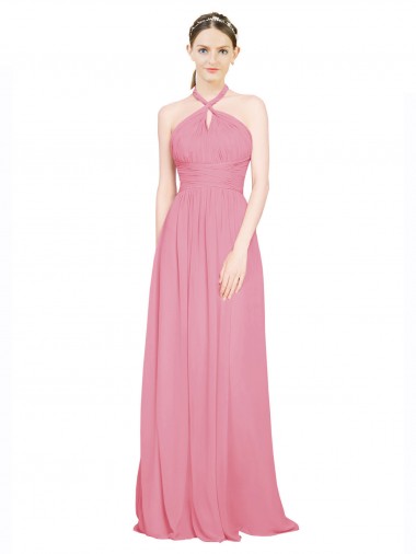 Halter Neck Chiffon Sleeveless Skin Pink Bridesmaid Dress / Evening Dress Edinburgh